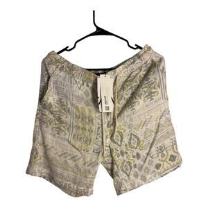 Zara Men’s Green & White Mosaic Linen Shorts - Size Medium - New with Tags